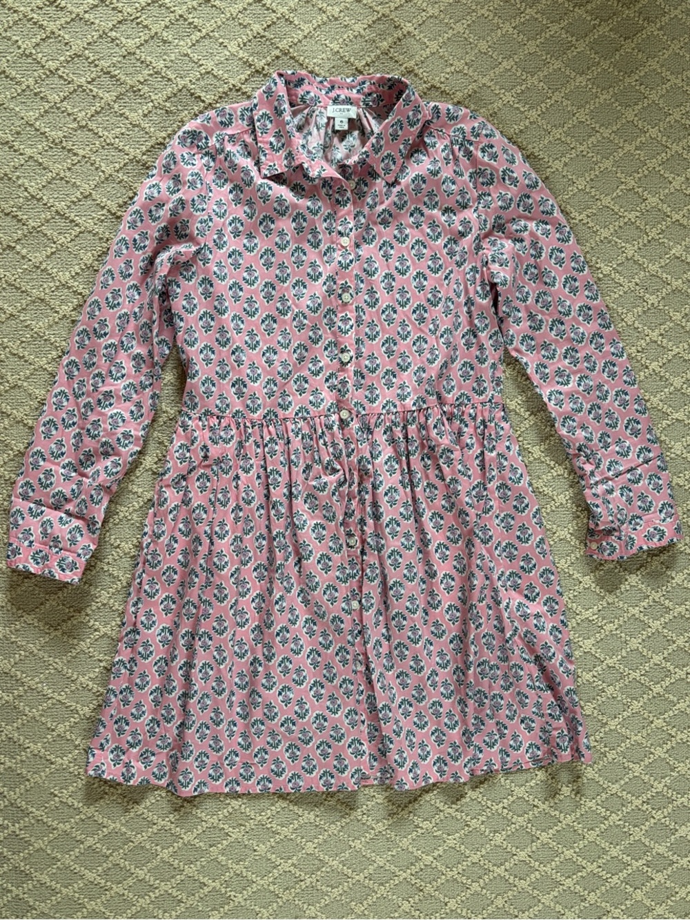 J Crew Factory Pink and White Block Print Dress